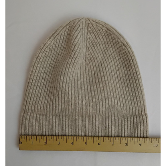 J. Crew Cashmere Rib-Knit Beanie One Size Oatmeal Beige 100% Fold-Over #J5576 main image 6